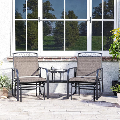 Outdoor Glider Chairs with Coffee Table Patio 2-Seat Brown | Rocking Chair Swing, Breathable Sling, Backyard, Garden, Porch
