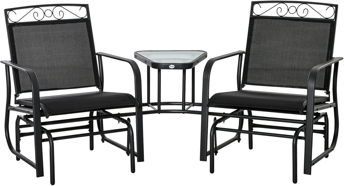 Outdoor Glider Chairs with Coffee Table Patio 2-Seat Brown | Rocking Chair Swing, Breathable Sling, Backyard, Garden, Porch