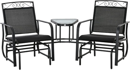 Outdoor Glider Chairs with Coffee Table Patio 2-Seat Brown | Rocking Chair Swing, Breathable Sling, Backyard, Garden, Porch