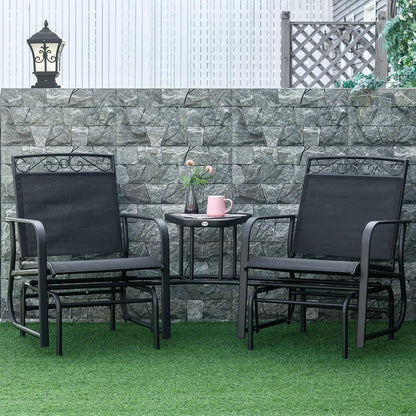 Outdoor Glider Chairs with Coffee Table Patio 2-Seat Brown | Rocking Chair Swing, Breathable Sling, Backyard, Garden, Porch