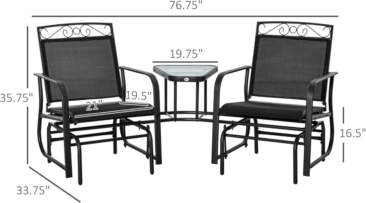 Outdoor Glider Chairs with Coffee Table Patio 2-Seat Brown | Rocking Chair Swing, Breathable Sling, Backyard, Garden, Porch