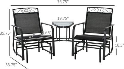 Outdoor Glider Chairs with Coffee Table Patio 2-Seat Brown | Rocking Chair Swing, Breathable Sling, Backyard, Garden, Porch
