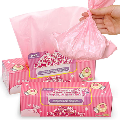 Amazing Odor Sealing Baby Diaper Disposal Bags - Durable and Unscented [Size: S, Color: Pink] (150 count, Pack of 1) (150 Bags)