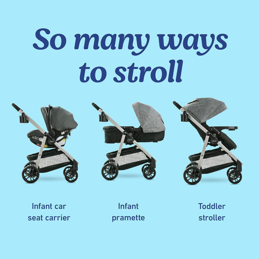 Modes Pramette Stroller, 3-in-1 Baby Stroller, 3 Modes: Infant Car Seat Carrier (Car Seat Not Included), Infant Pramette to Toddler Stroller with Reversible Seat and One-Hand Fold, Redmond