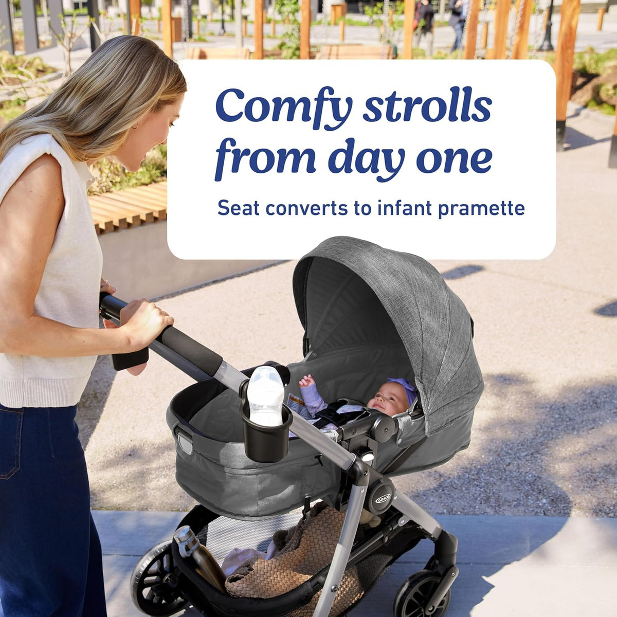 Modes Pramette Stroller, 3-in-1 Baby Stroller, 3 Modes: Infant Car Seat Carrier (Car Seat Not Included), Infant Pramette to Toddler Stroller with Reversible Seat and One-Hand Fold, Redmond