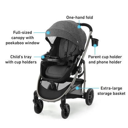 Modes Pramette Stroller, 3-in-1 Baby Stroller, 3 Modes: Infant Car Seat Carrier (Car Seat Not Included), Infant Pramette to Toddler Stroller with Reversible Seat and One-Hand Fold, Redmond