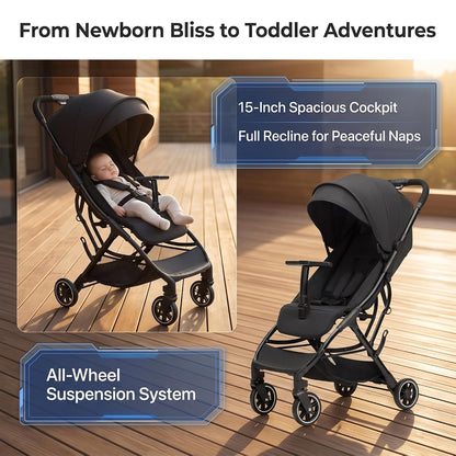 Superb Lightweight Travel Stroller, Auto Fold Buggy Rose Gold