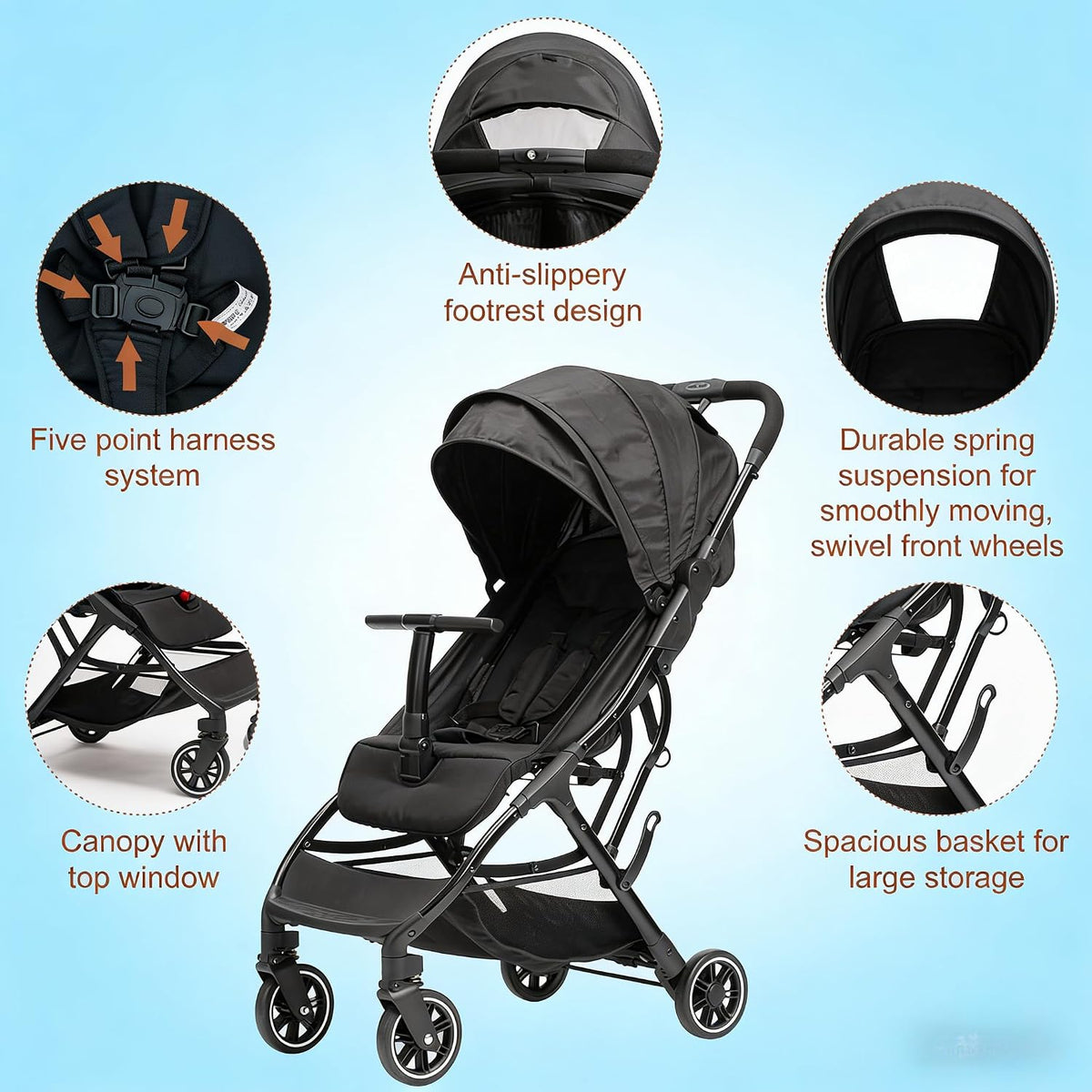 Superb Lightweight Travel Stroller, Auto Fold Buggy Rose Gold