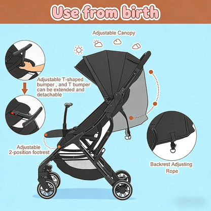 Superb Lightweight Travel Stroller, Auto Fold Buggy Rose Gold