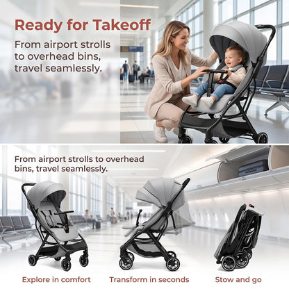 Superb Lightweight Travel Stroller, Auto Fold Buggy Rose Gold
