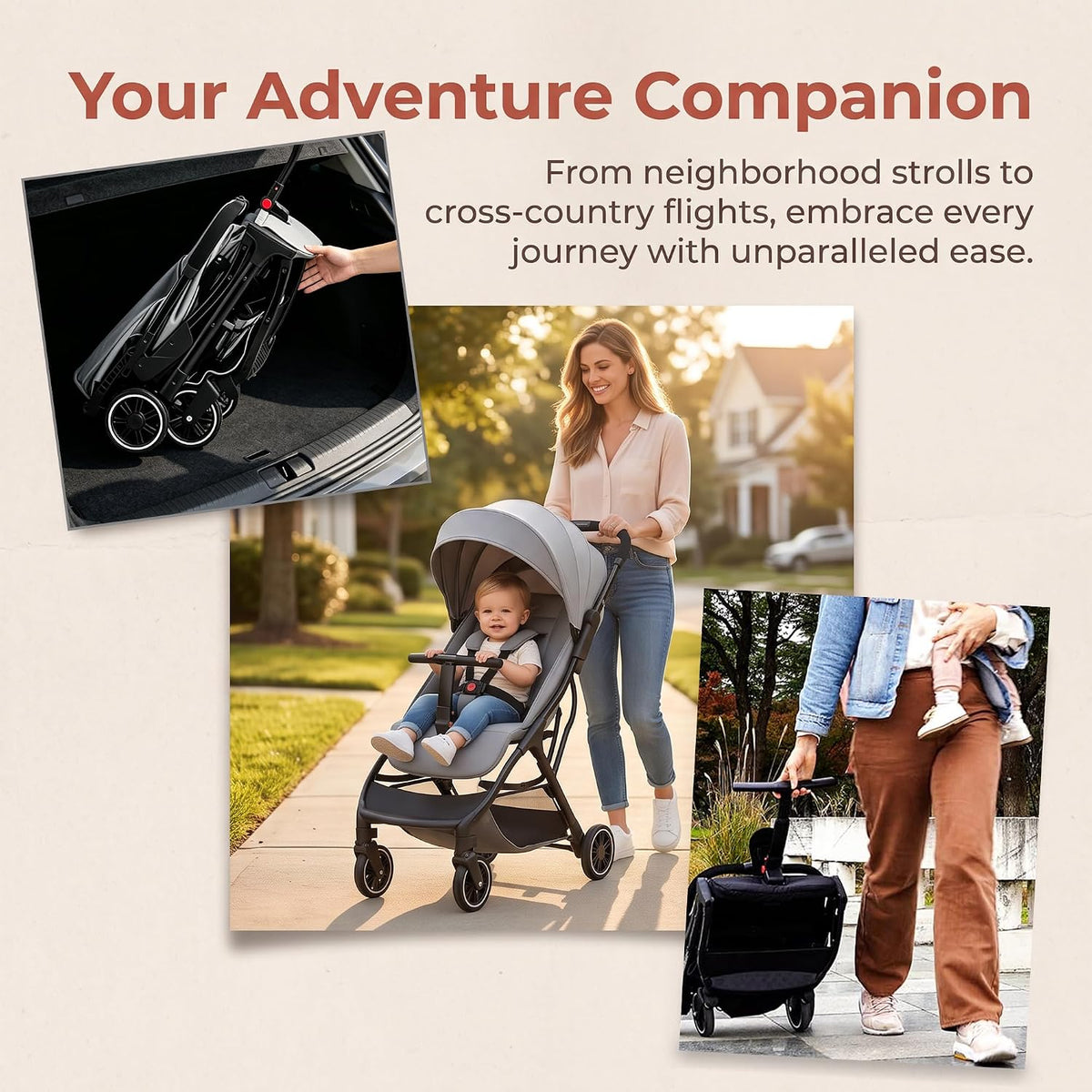 Superb Lightweight Travel Stroller, Auto Fold Buggy Rose Gold