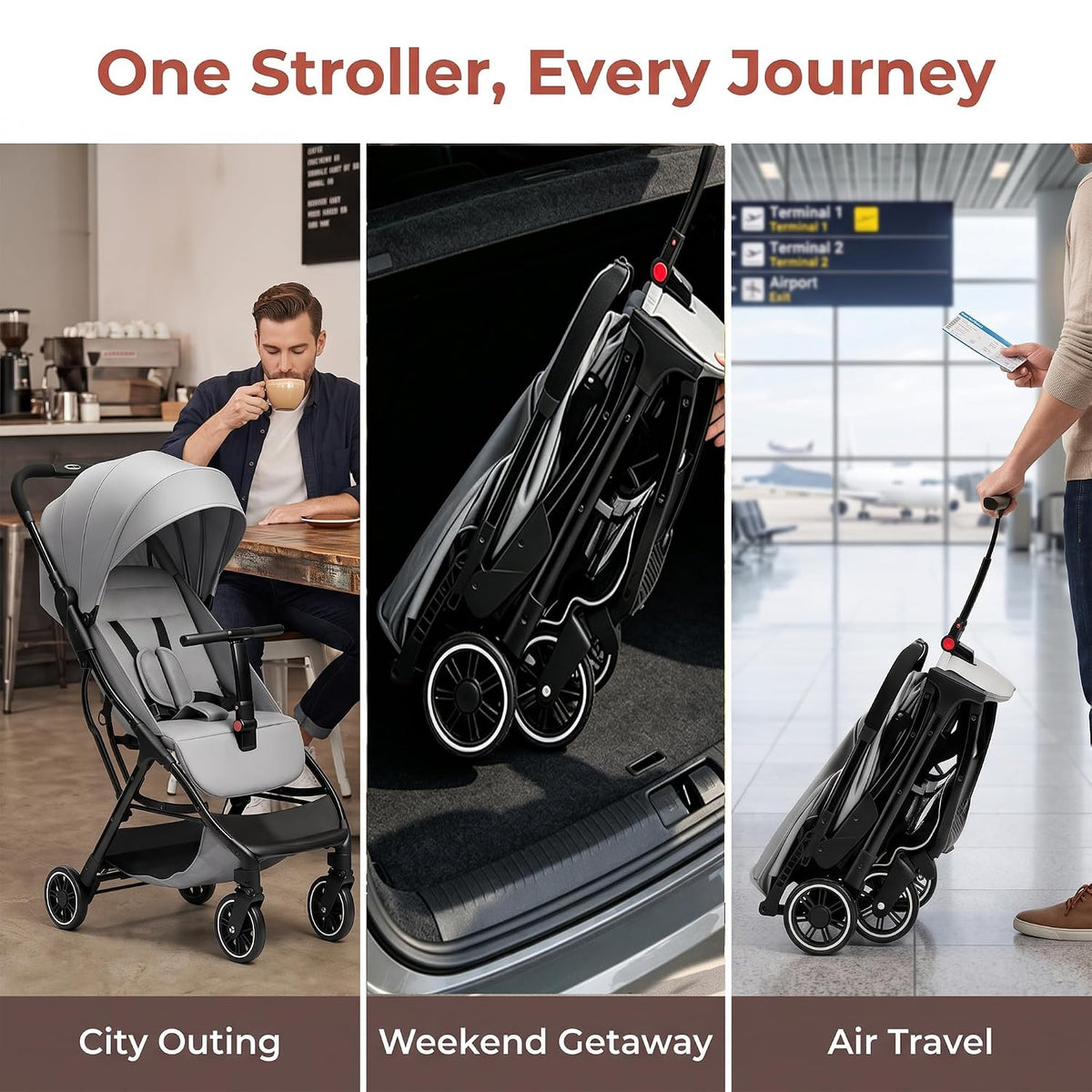 Superb Lightweight Travel Stroller, Auto Fold Buggy Rose Gold