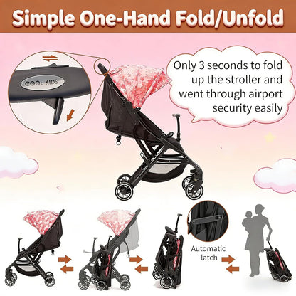 Superb Lightweight Travel Stroller, Auto Fold Buggy Rose Gold
