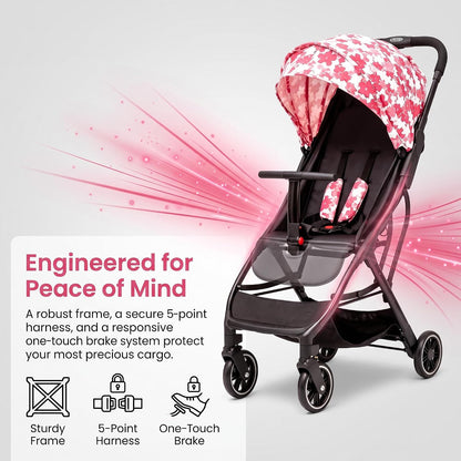 Superb Lightweight Travel Stroller, Auto Fold Buggy Rose Gold