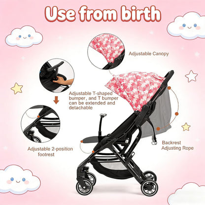 Superb Lightweight Travel Stroller, Auto Fold Buggy Rose Gold