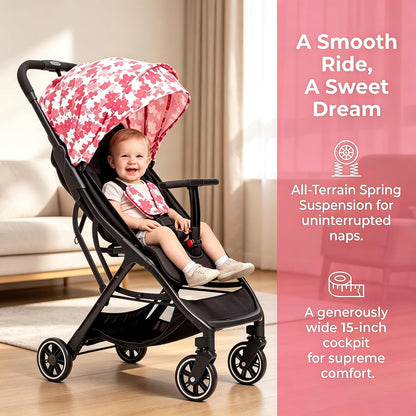 Superb Lightweight Travel Stroller, Auto Fold Buggy Rose Gold