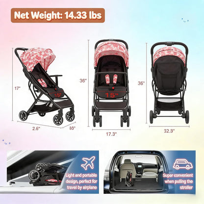 Superb Lightweight Travel Stroller, Auto Fold Buggy Rose Gold