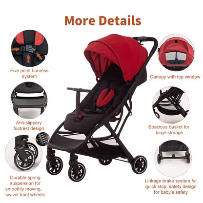Superb Lightweight Travel Stroller, Auto Fold Buggy Rose Gold