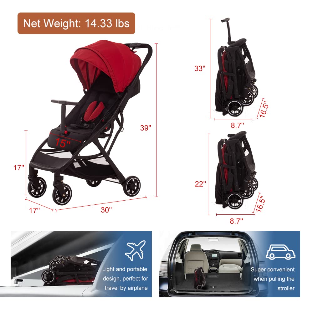 Superb Lightweight Travel Stroller, Auto Fold Buggy Rose Gold