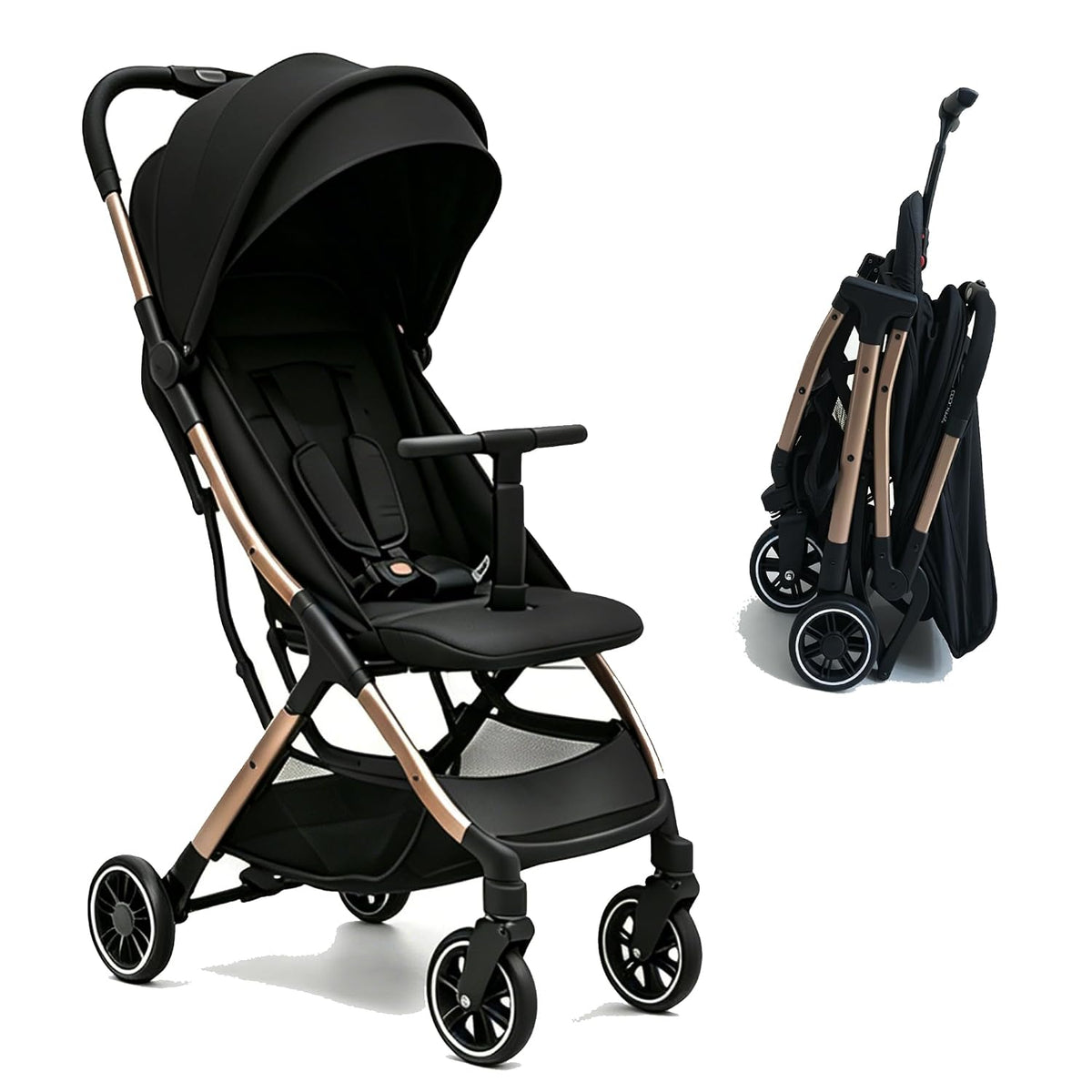 Superb Lightweight Travel Stroller, Auto Fold Buggy Rose Gold