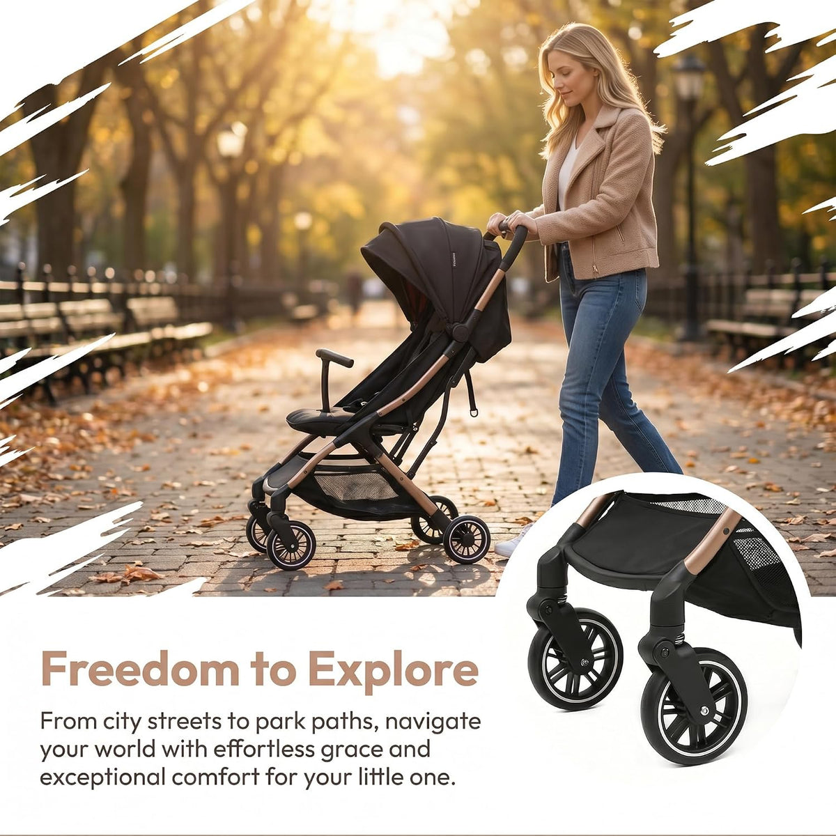 Superb Lightweight Travel Stroller, Auto Fold Buggy Rose Gold