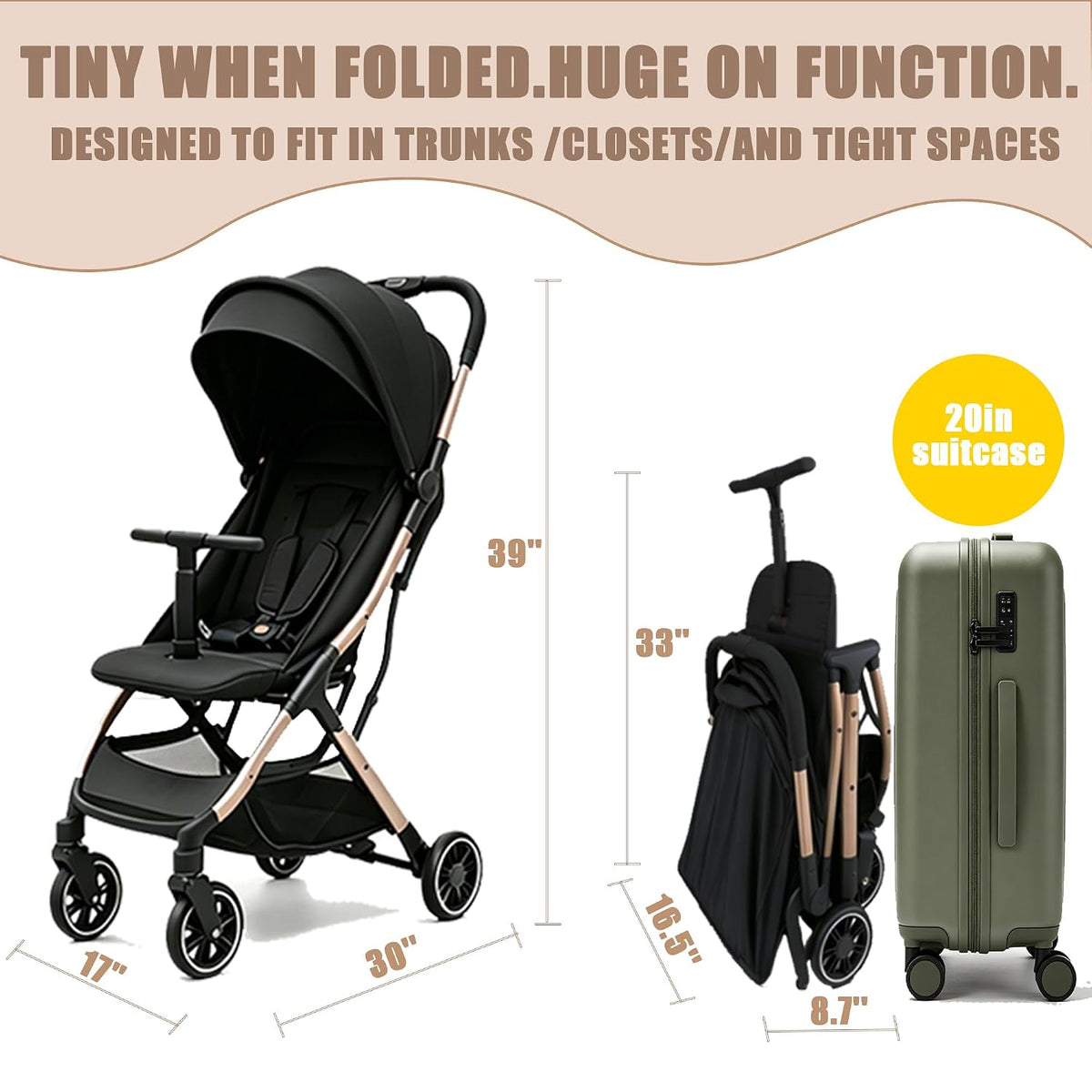 Superb Lightweight Travel Stroller, Auto Fold Buggy Rose Gold