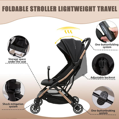Superb Lightweight Travel Stroller, Auto Fold Buggy Rose Gold