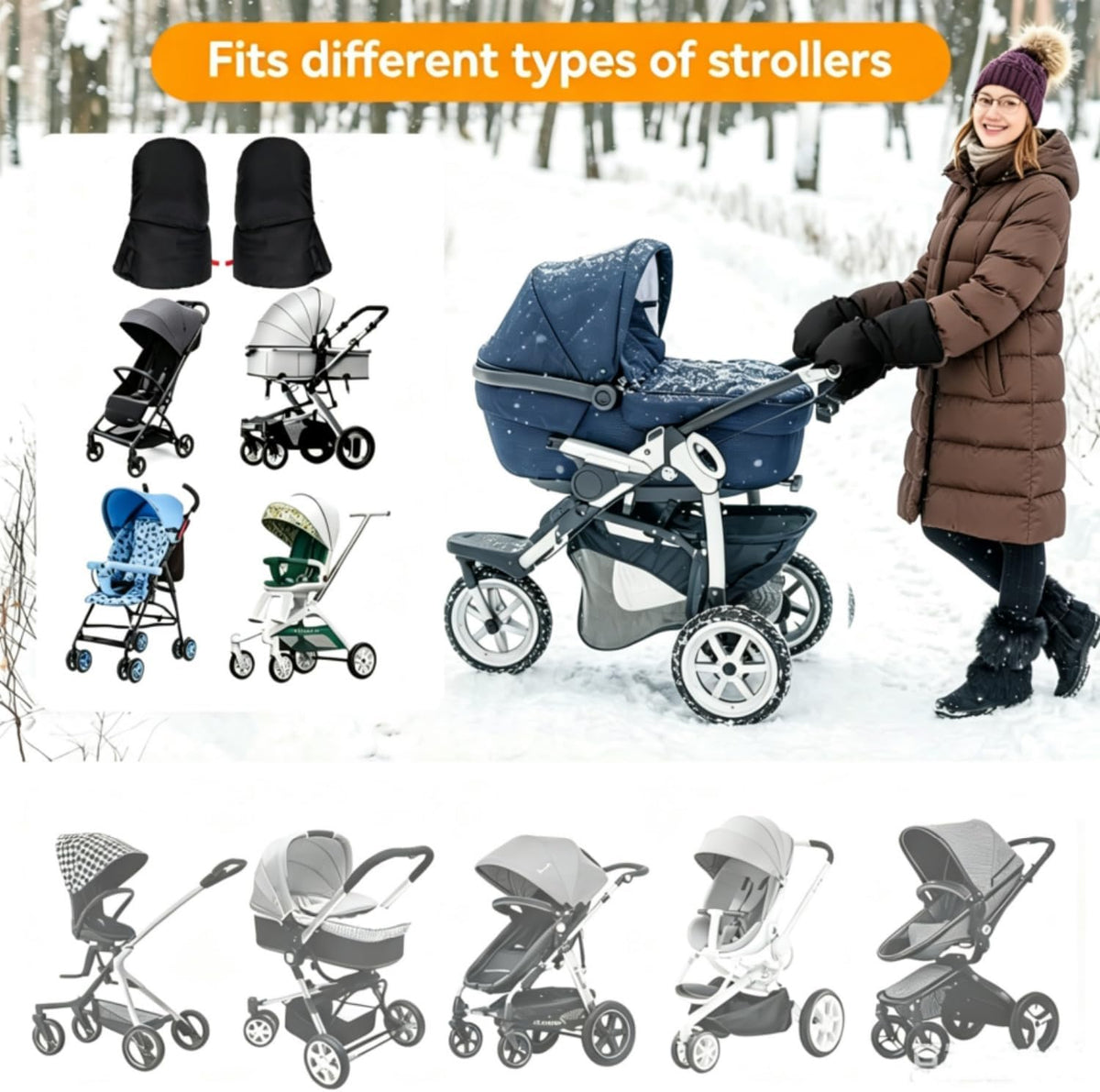 Stroller Handle Muffs Gloves Universal Winter Stroller Mittens