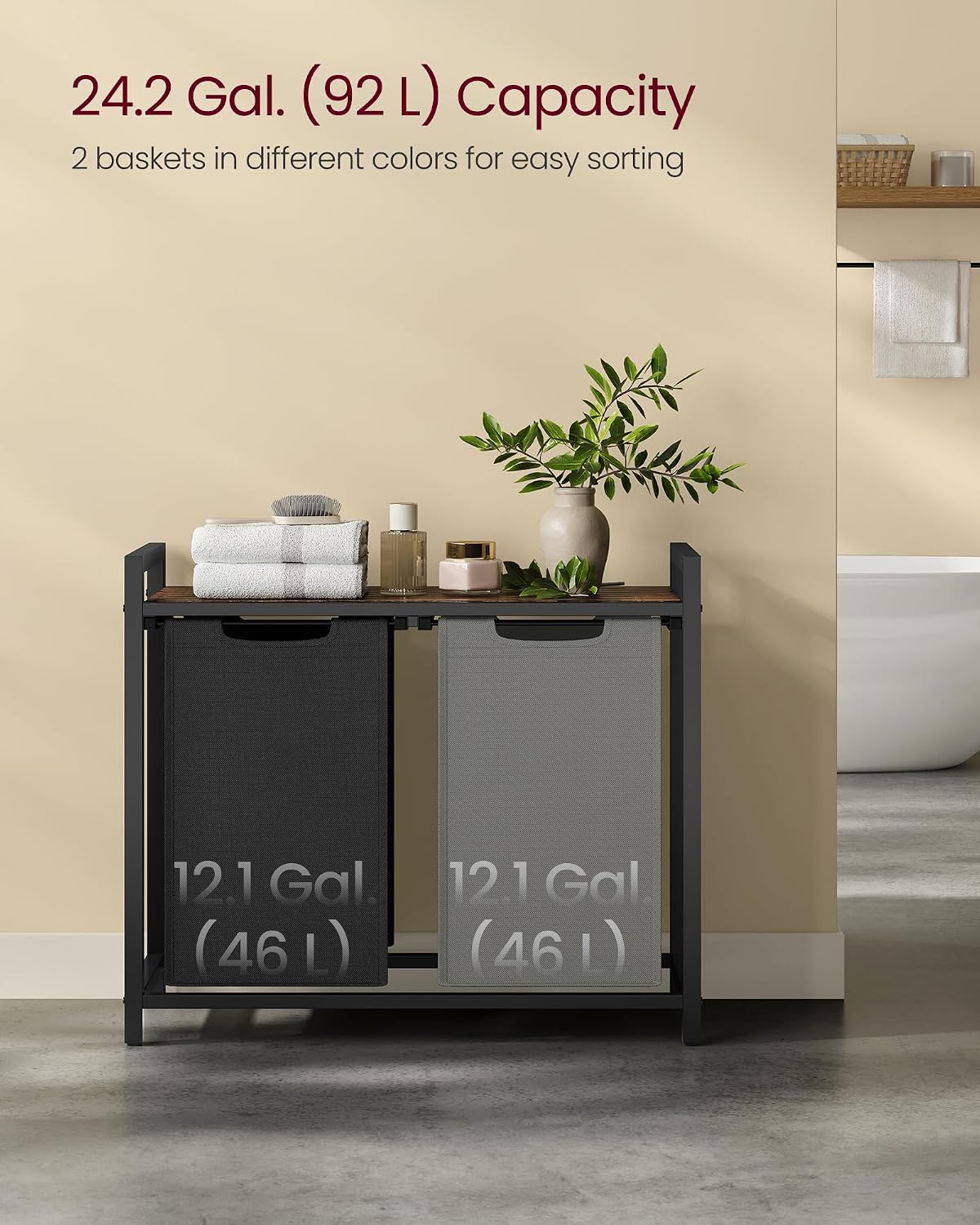VASAGLE Laundry Hamper with Shelf, 1 Pull-Out Bag, 17.2 Gallons (65L)