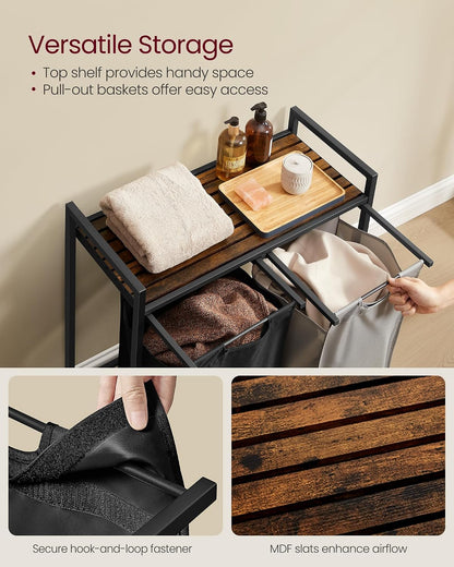 VASAGLE Laundry Hamper with Shelf, 1 Pull-Out Bag, 17.2 Gallons (65L)