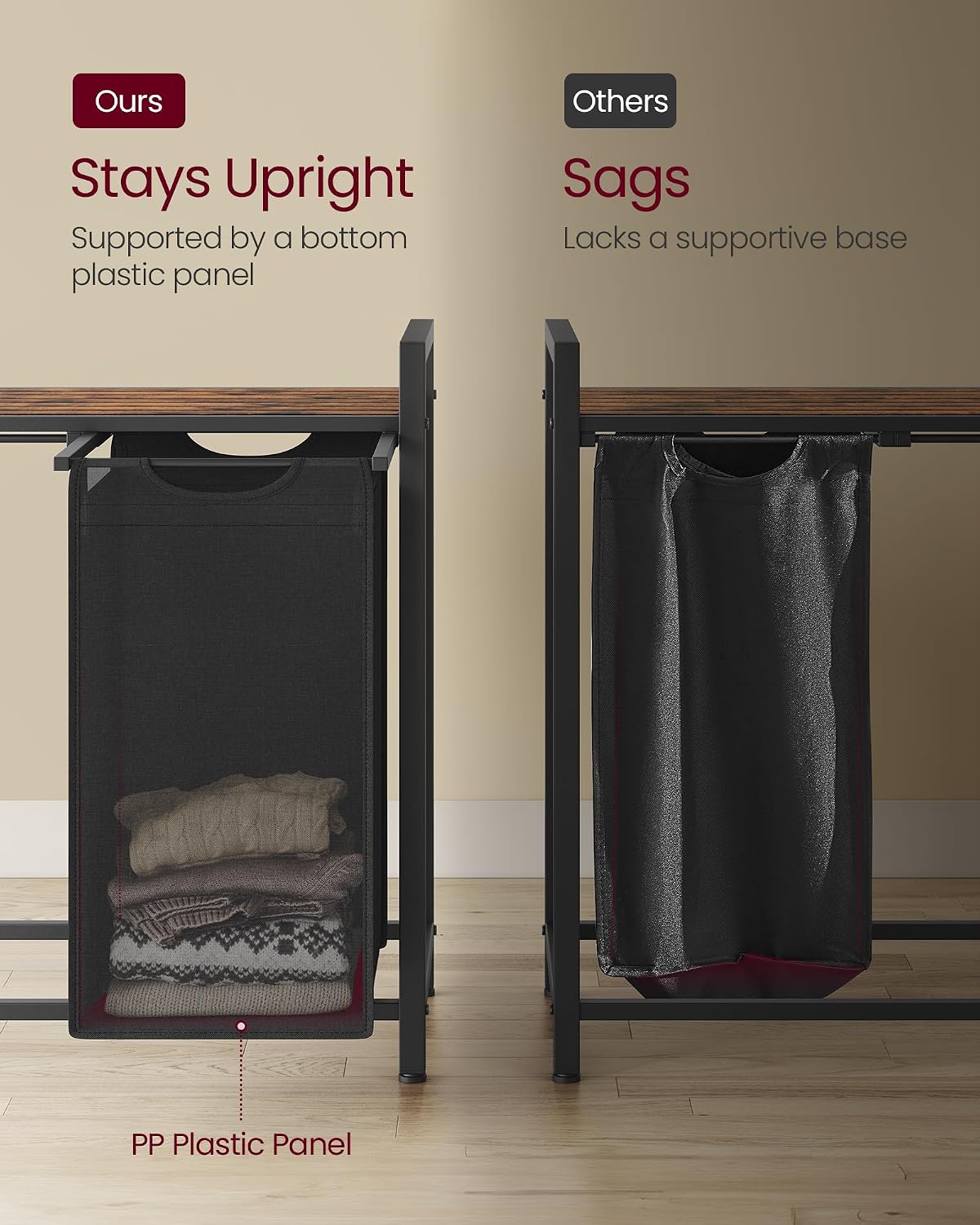 VASAGLE Laundry Hamper with Shelf, 1 Pull-Out Bag, 17.2 Gallons (65L)