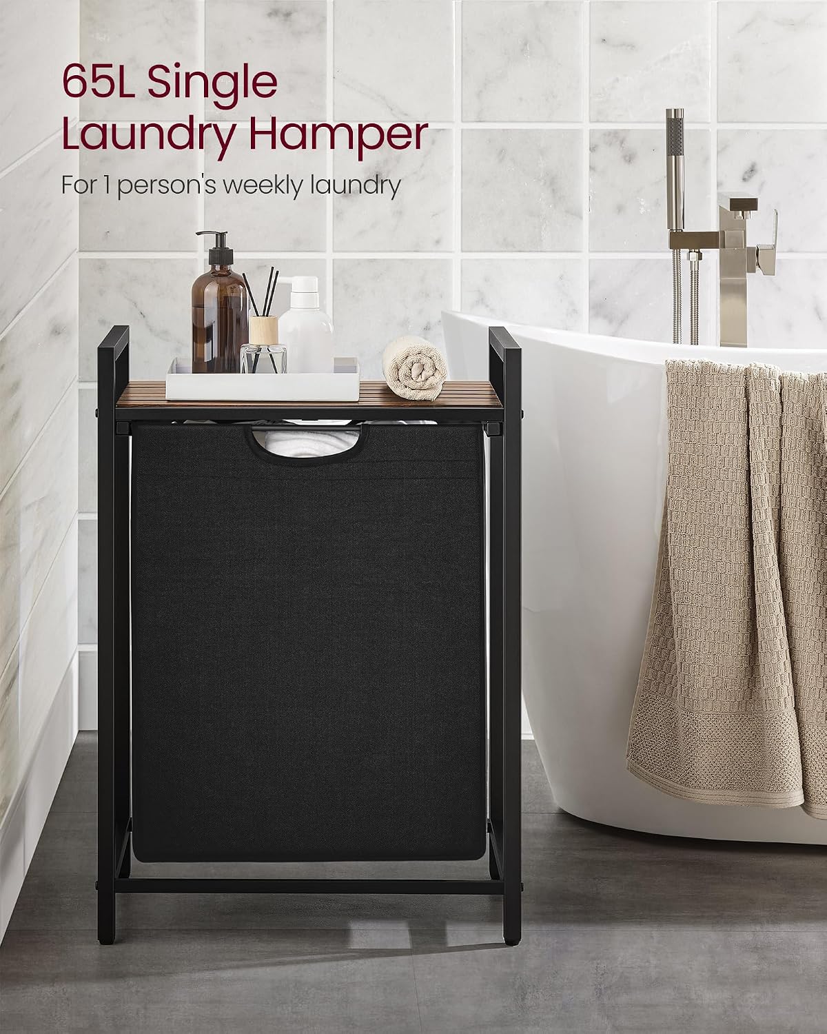 VASAGLE Laundry Hamper with Shelf, 1 Pull-Out Bag, 17.2 Gallons (65L)