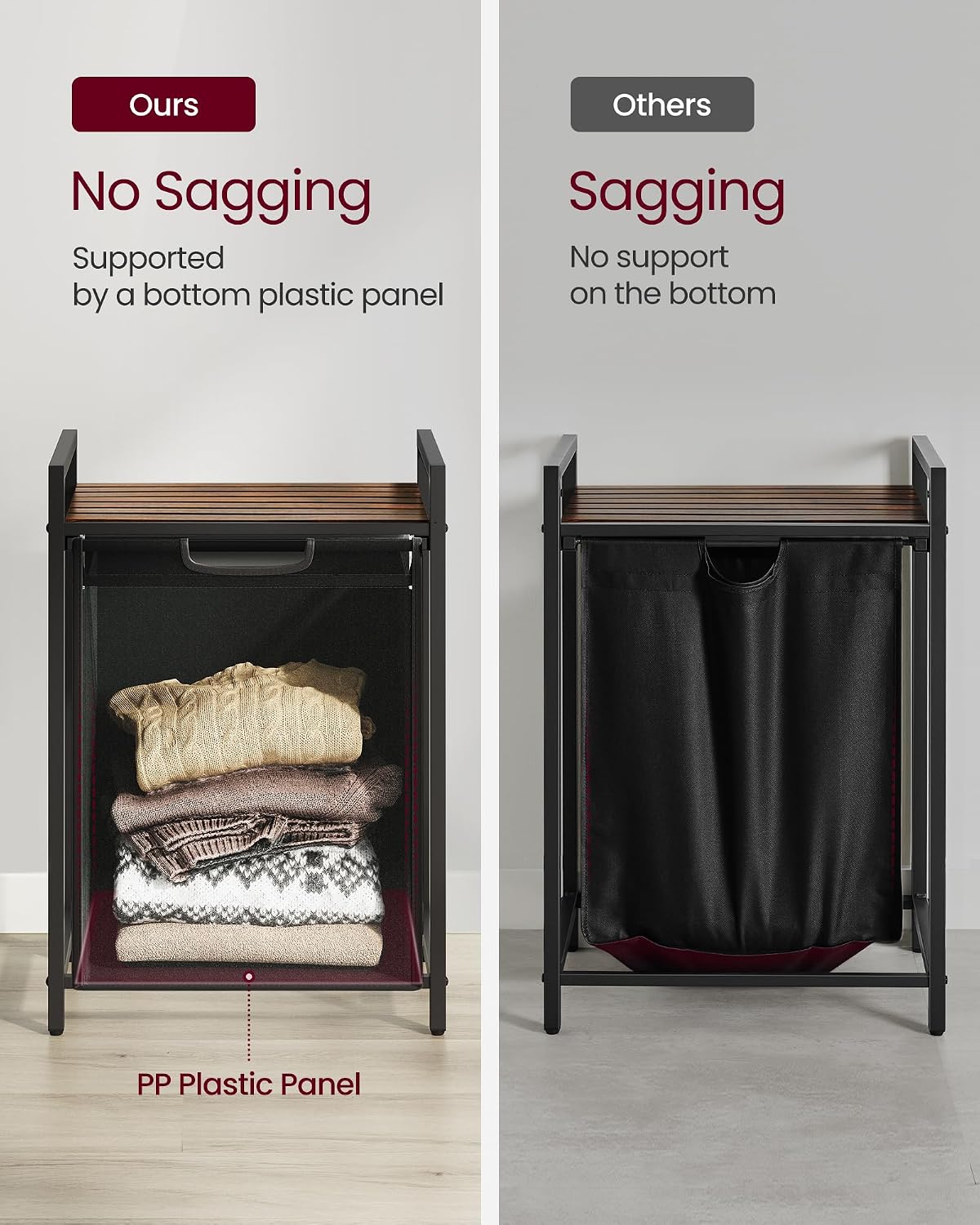 VASAGLE Laundry Hamper with Shelf, 1 Pull-Out Bag, 17.2 Gallons (65L)