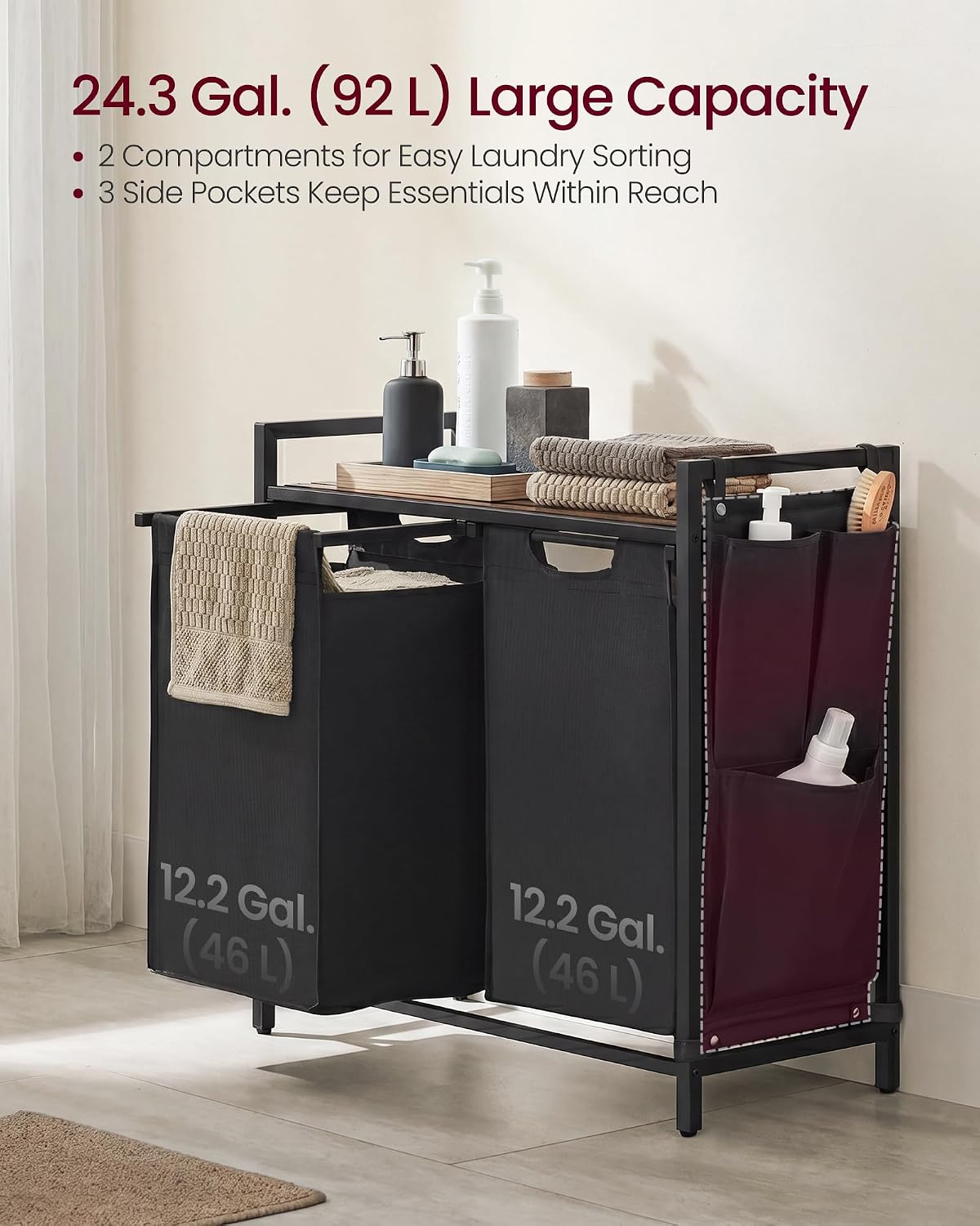 VASAGLE Laundry Hamper with Shelf, 1 Pull-Out Bag, 17.2 Gallons (65L)