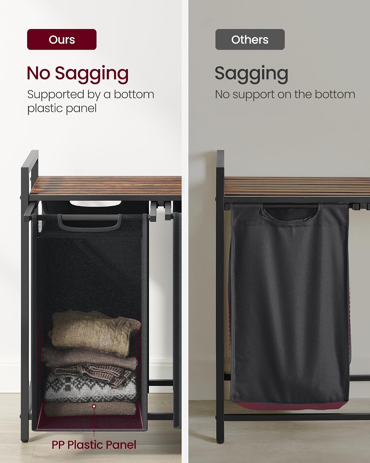 VASAGLE Laundry Hamper with Shelf, 1 Pull-Out Bag, 17.2 Gallons (65L)