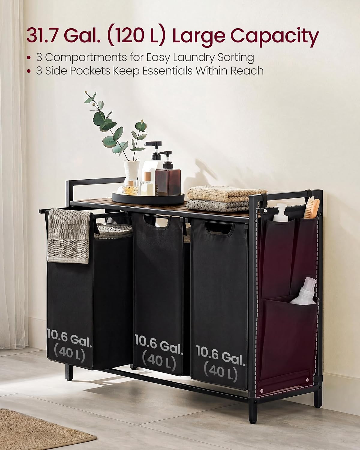 VASAGLE Laundry Hamper with Shelf, 1 Pull-Out Bag, 17.2 Gallons (65L)