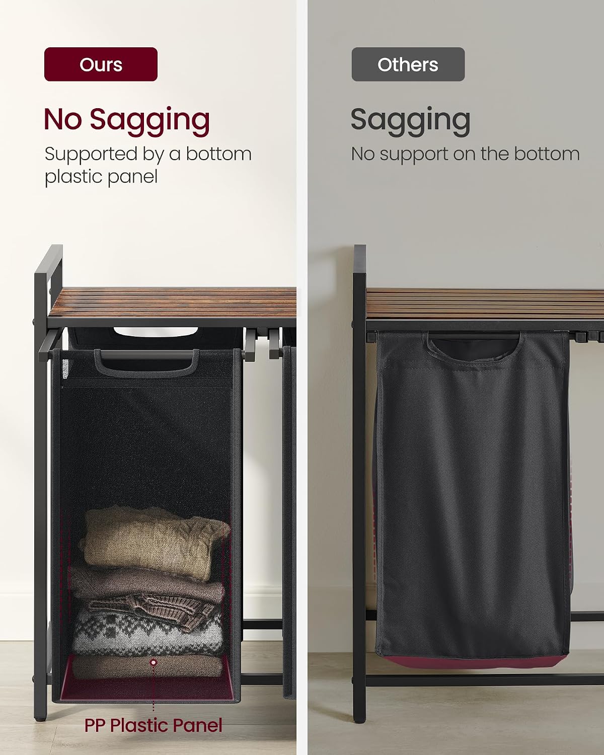 VASAGLE Laundry Hamper with Shelf, 1 Pull-Out Bag, 17.2 Gallons (65L)