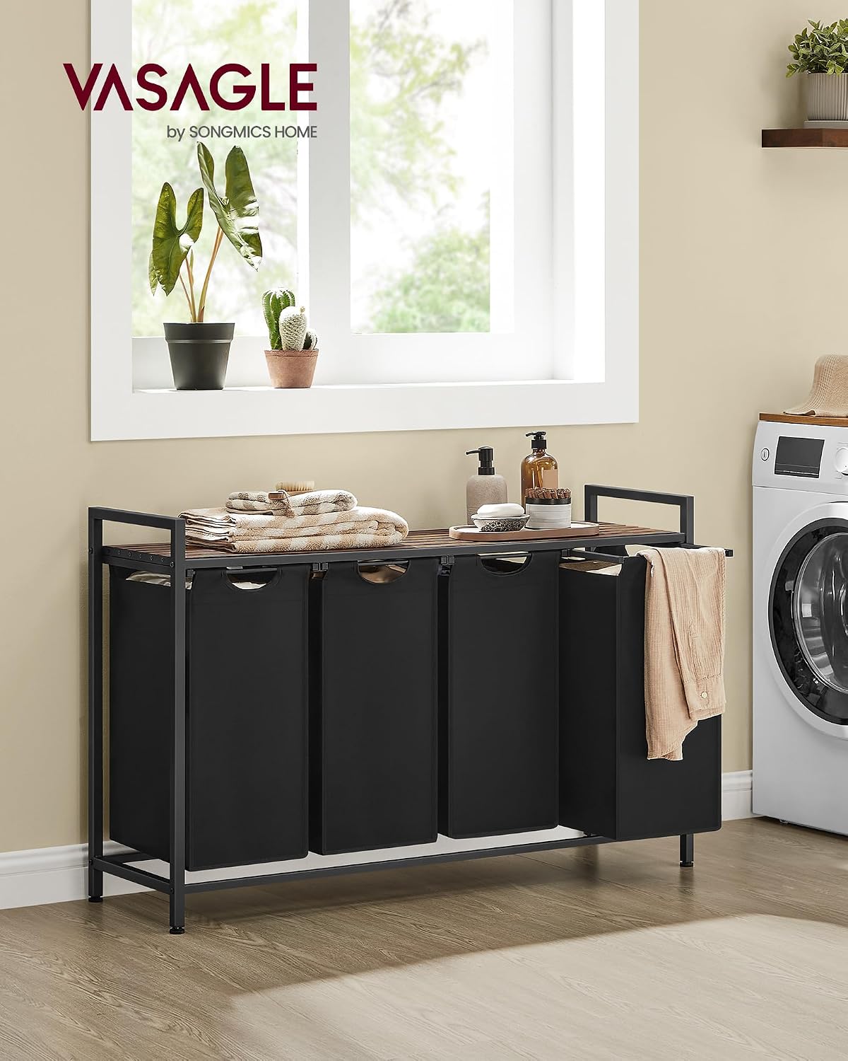 VASAGLE Laundry Hamper with Shelf, 1 Pull-Out Bag, 17.2 Gallons (65L)