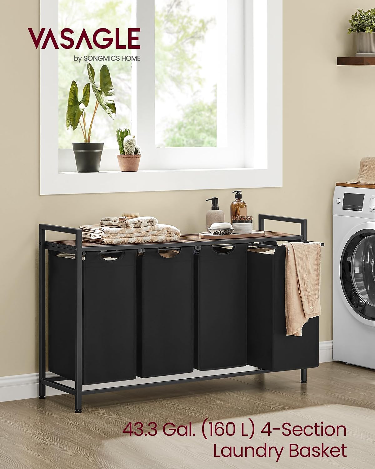 VASAGLE Laundry Hamper with Shelf, 1 Pull-Out Bag, 17.2 Gallons (65L)