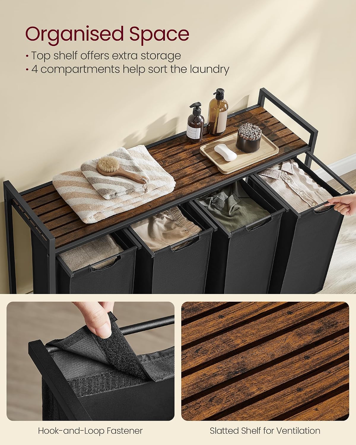 VASAGLE Laundry Hamper with Shelf, 1 Pull-Out Bag, 17.2 Gallons (65L)