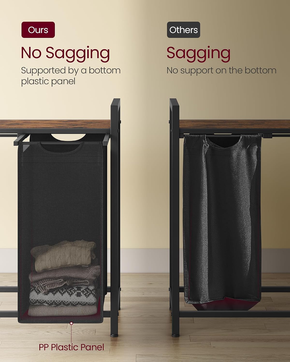 VASAGLE Laundry Hamper with Shelf, 1 Pull-Out Bag, 17.2 Gallons (65L)