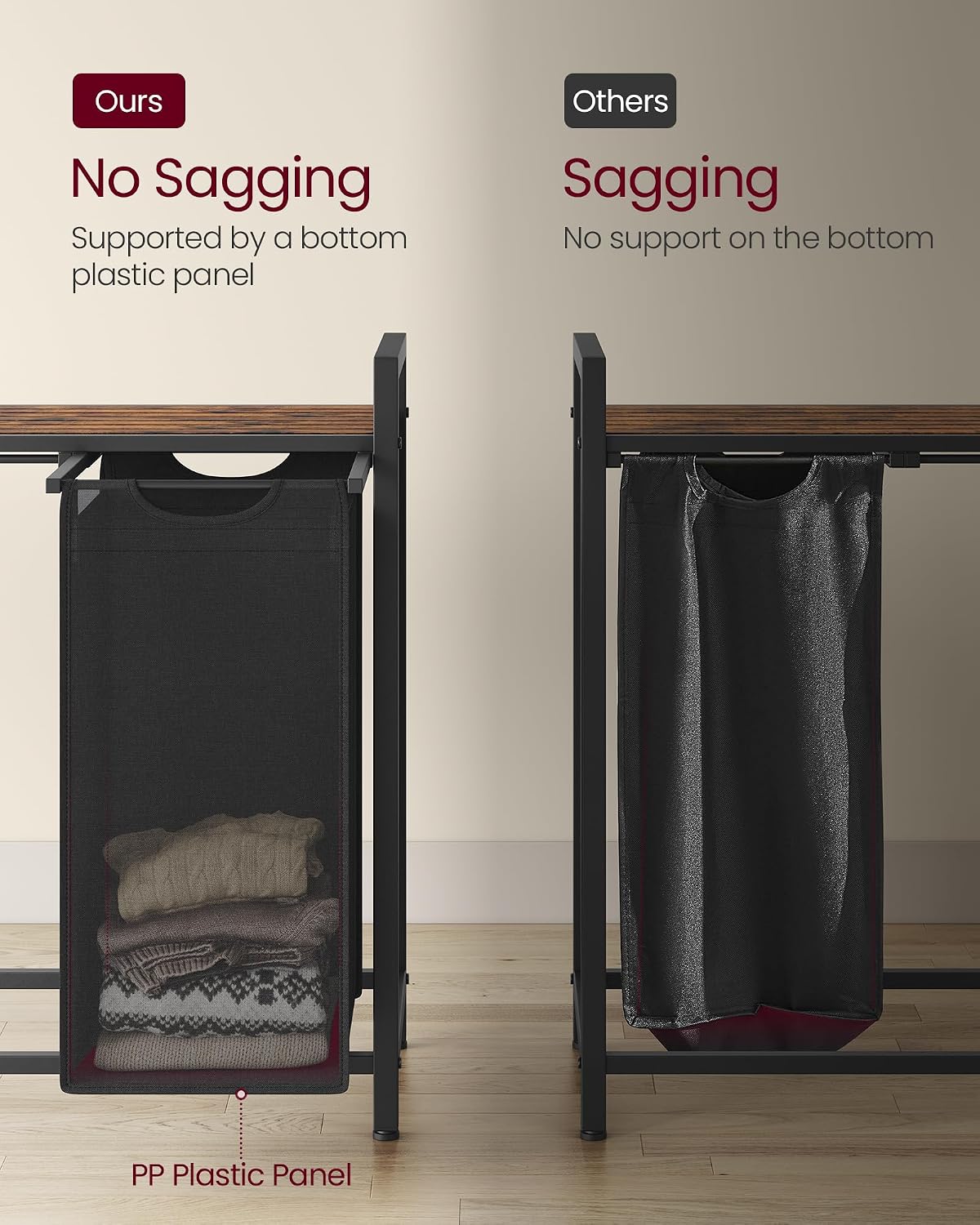 VASAGLE Laundry Hamper with Shelf, 1 Pull-Out Bag, 17.2 Gallons (65L)