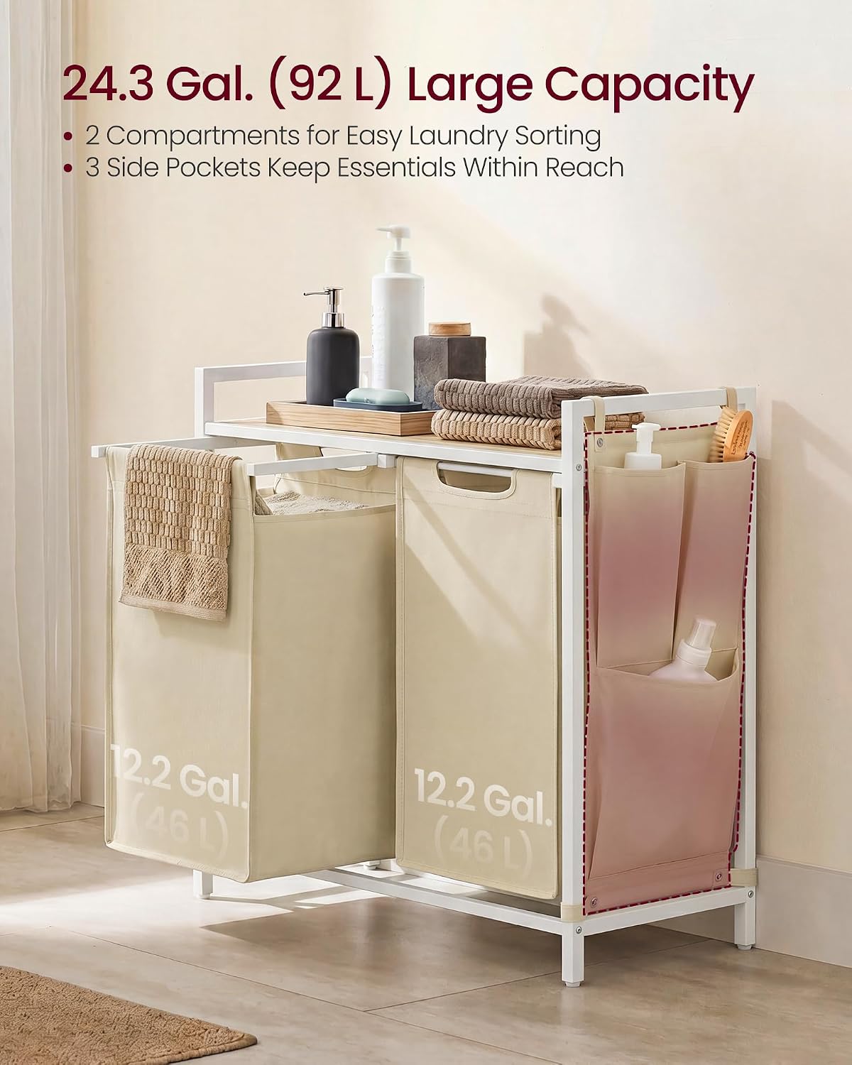 VASAGLE Laundry Hamper with Shelf, 1 Pull-Out Bag, 17.2 Gallons (65L)