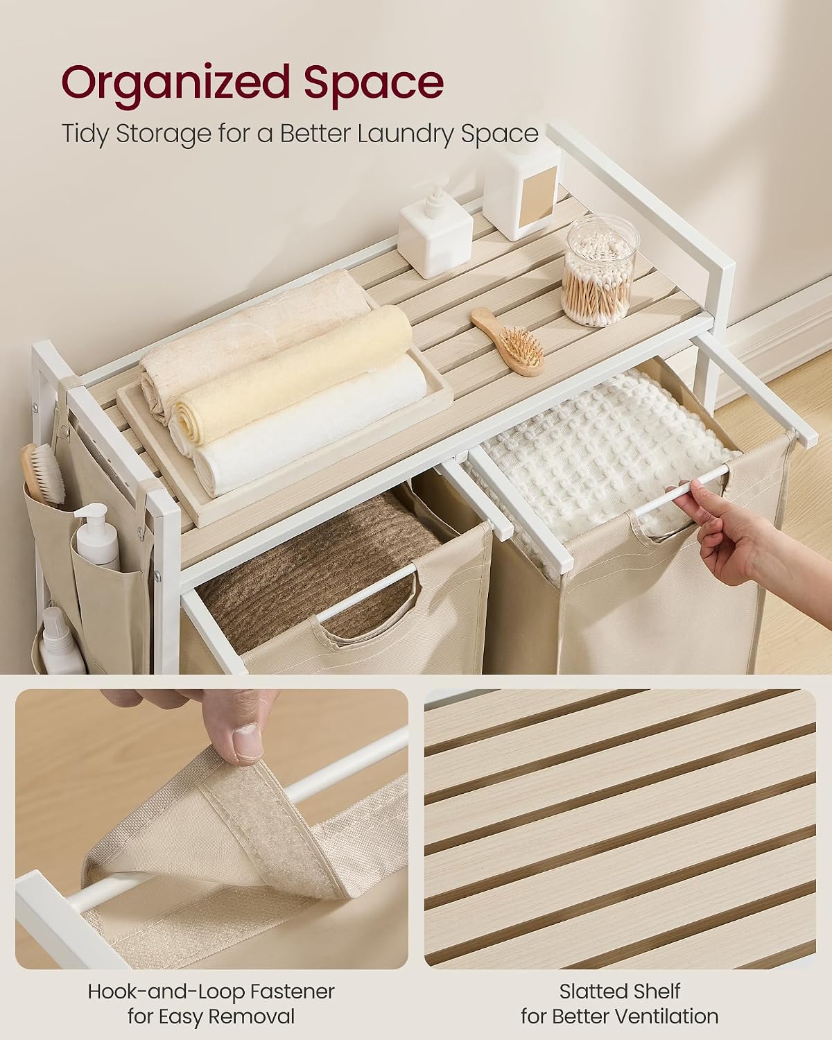 VASAGLE Laundry Hamper with Shelf, 1 Pull-Out Bag, 17.2 Gallons (65L)
