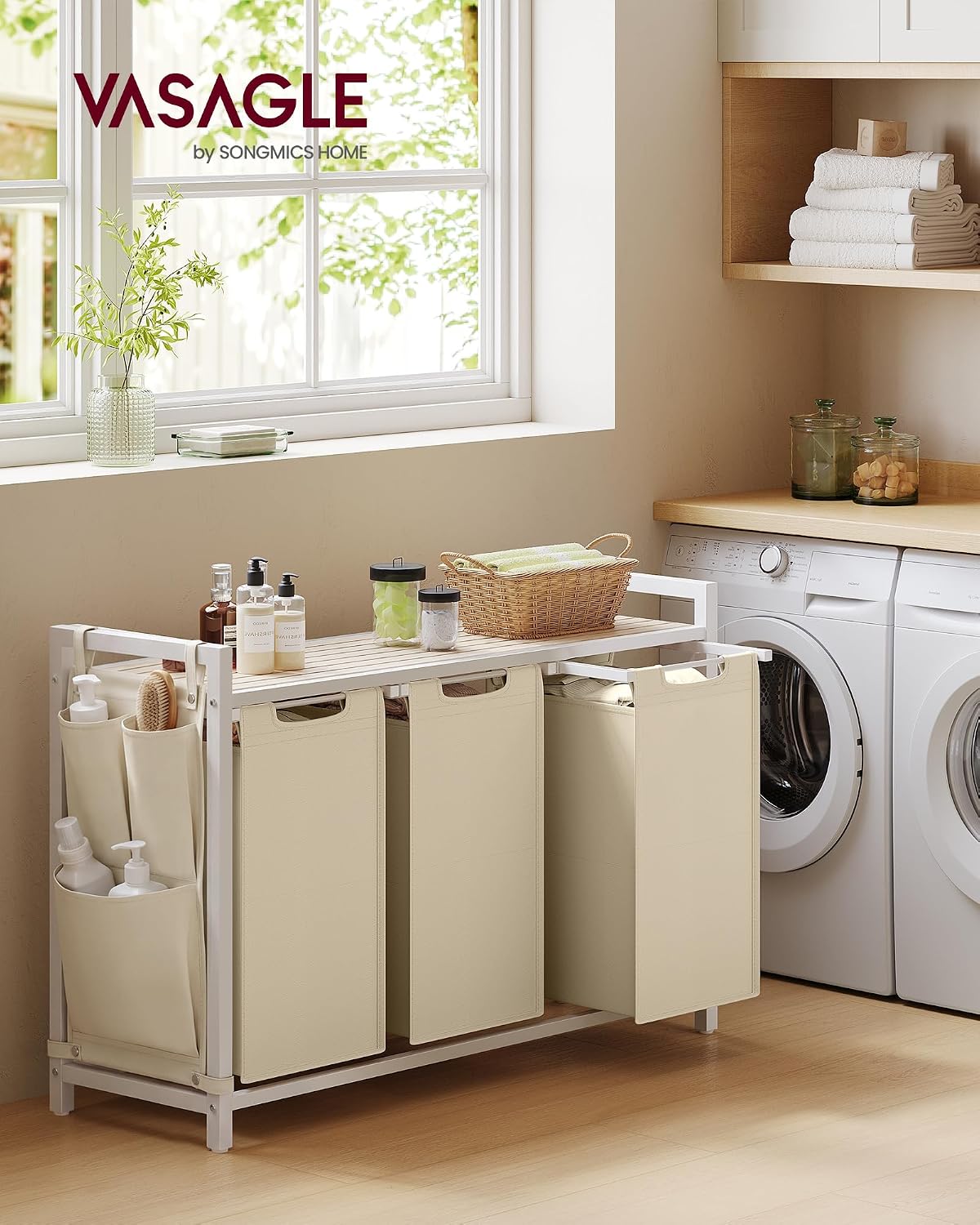 VASAGLE Laundry Hamper with Shelf, 1 Pull-Out Bag, 17.2 Gallons (65L)