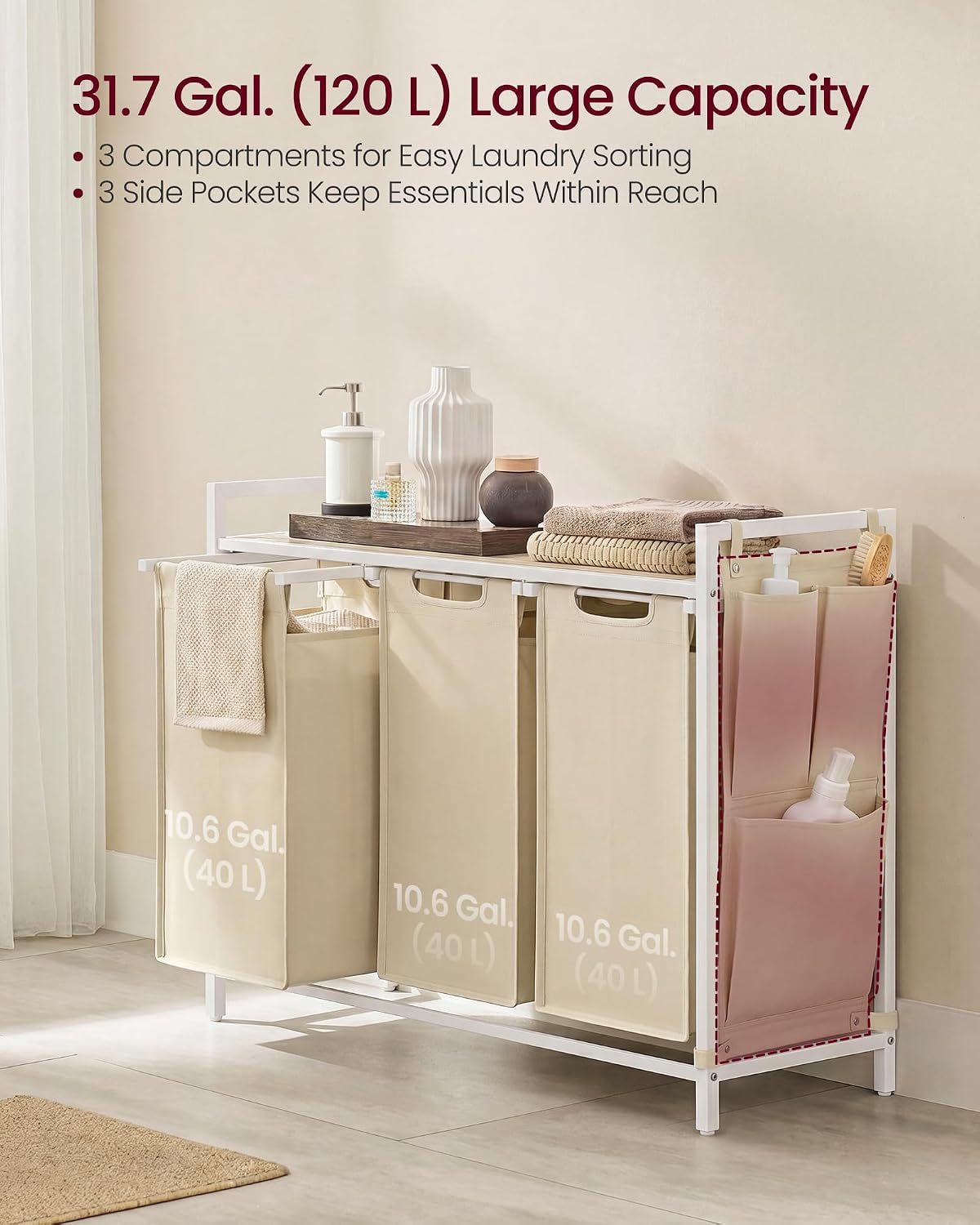 VASAGLE Laundry Hamper with Shelf, 1 Pull-Out Bag, 17.2 Gallons (65L)