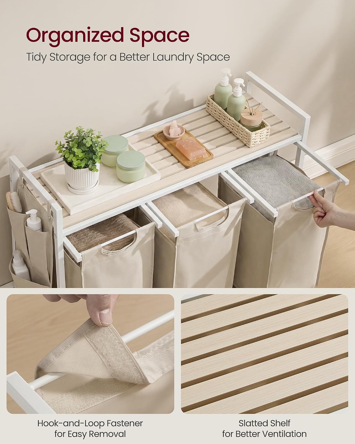VASAGLE Laundry Hamper with Shelf, 1 Pull-Out Bag, 17.2 Gallons (65L)