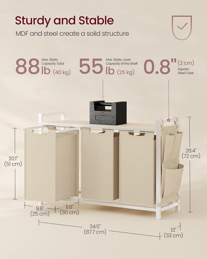 VASAGLE Laundry Hamper with Shelf, 1 Pull-Out Bag, 17.2 Gallons (65L)