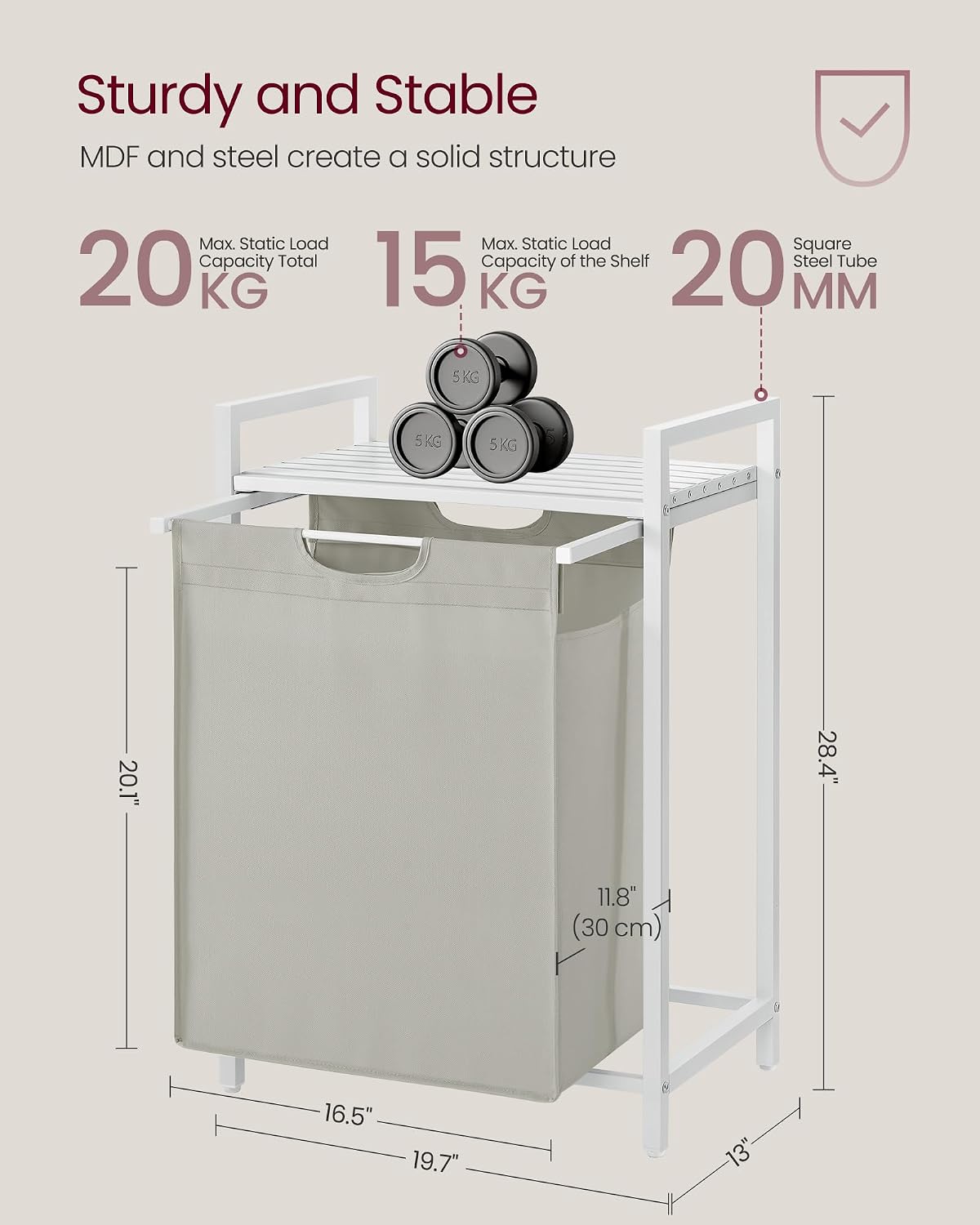 VASAGLE Laundry Hamper with Shelf, 1 Pull-Out Bag, 17.2 Gallons (65L)
