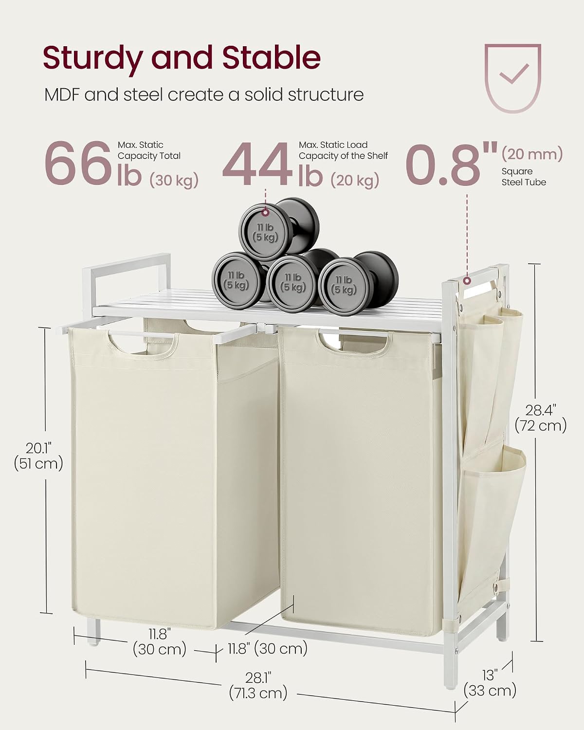 VASAGLE Laundry Hamper with Shelf, 1 Pull-Out Bag, 17.2 Gallons (65L)